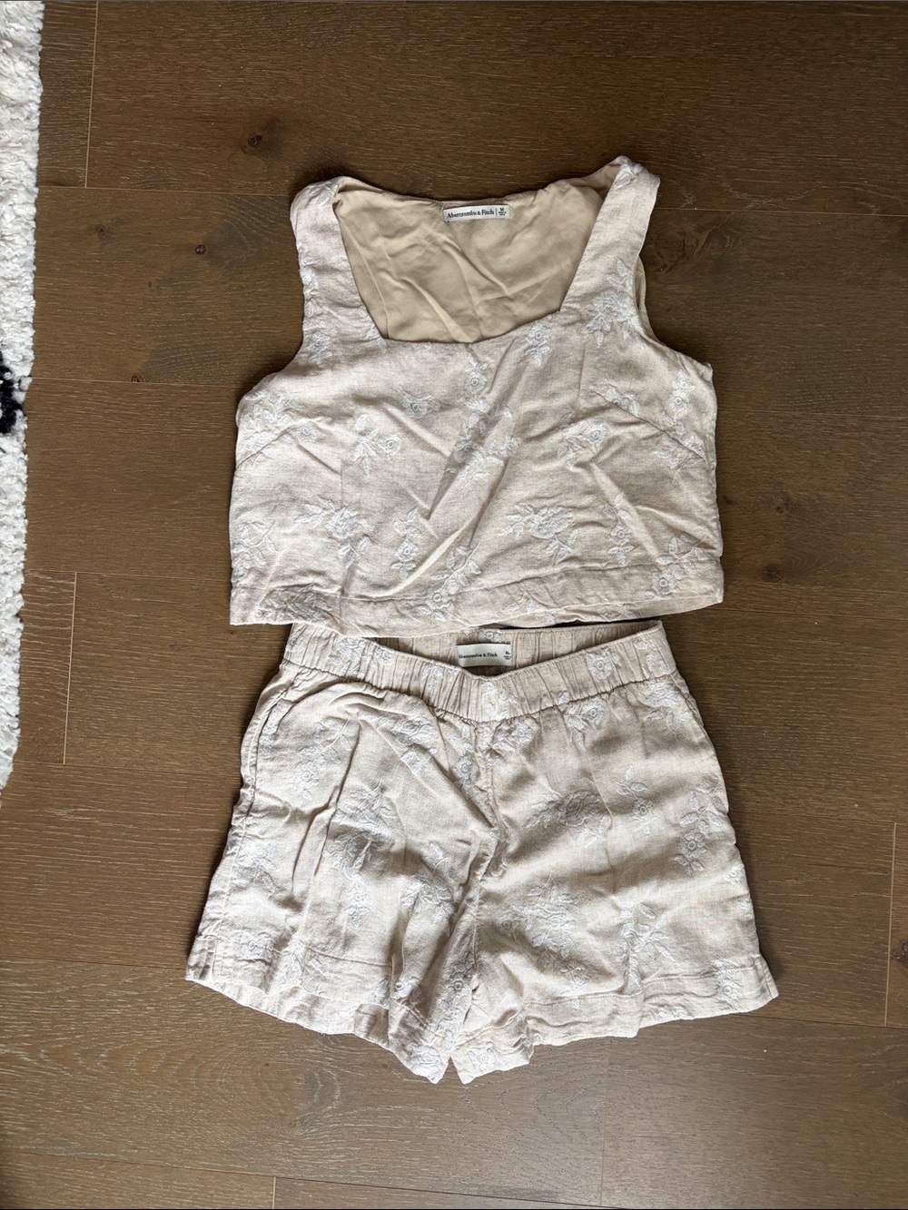 Abercrombie & Fitch Cream Embroidered Crop Tank Top